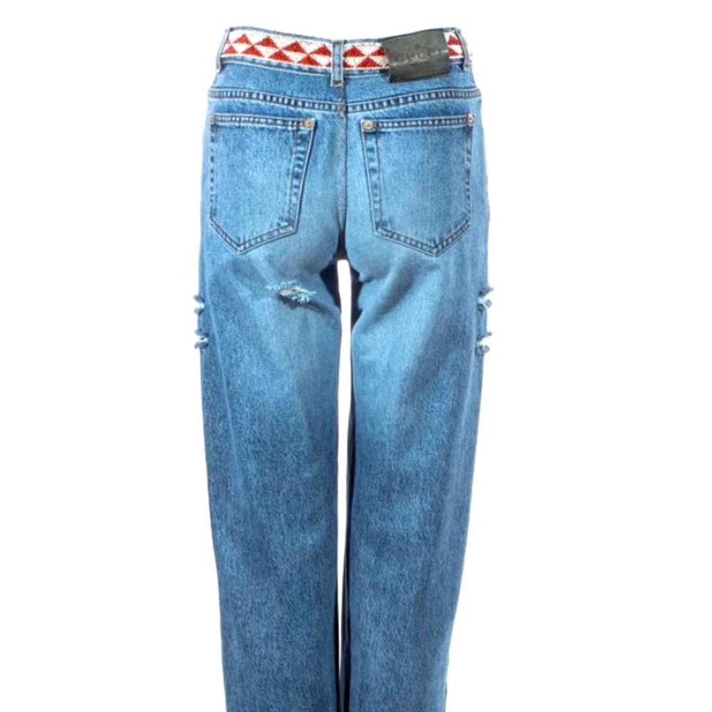 Gucci  blue denim jeans with beaded waistband, SS 1999.
collectors item